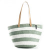 Mono Basket - Ella (Thick Stripe Light Green & White & Long Leather Handles) | Gaya Alegria 